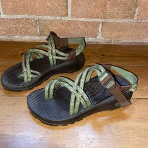 Strapped green chacos